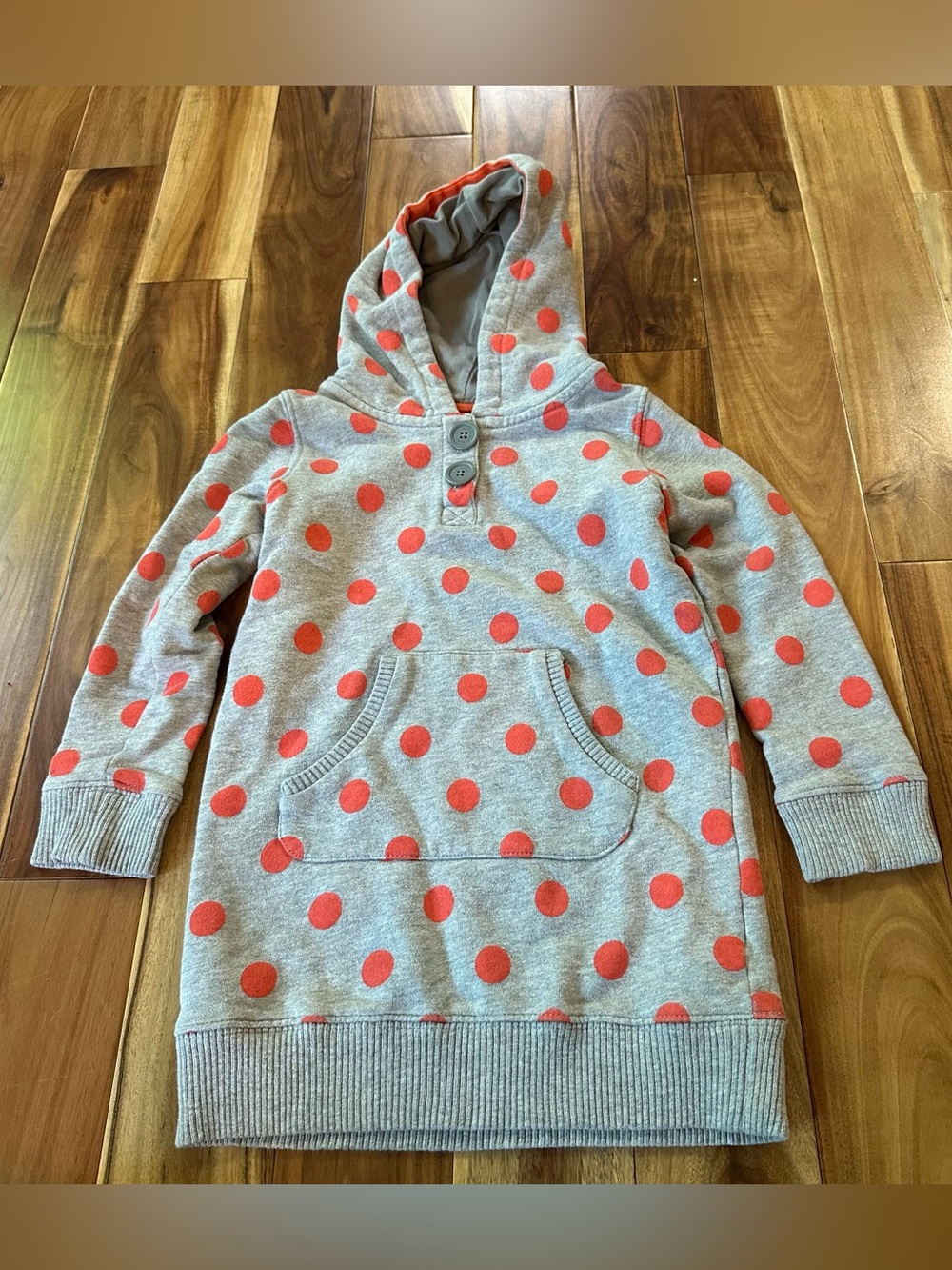 Mini Boden Girls Polka Dot Hooded Sweatshirt Dress Size 4-5Y